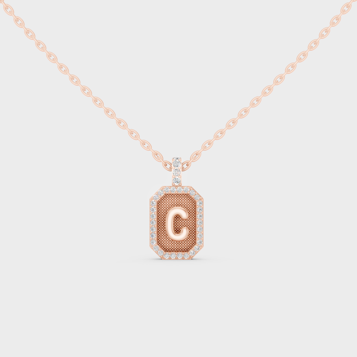 Romantic Blush Tone "C" Alphabet Lab Grown Diamond Pendant in 14K Rose Gold